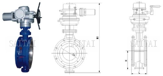D943H电动硬密封法兰蝶阀外形尺寸图