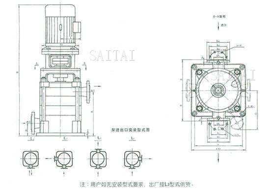 LG型多级泵外形安装尺寸图、尺寸表