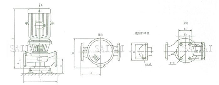 ISGB、IRGB系列管道泵产品外形图及安装尺寸