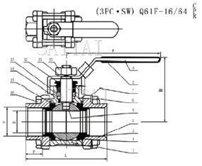 三片式承插焊球阀总装图