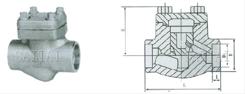 H61H、H61Y型　PN800Lb 承插焊锻钢止回阀外形尺寸图